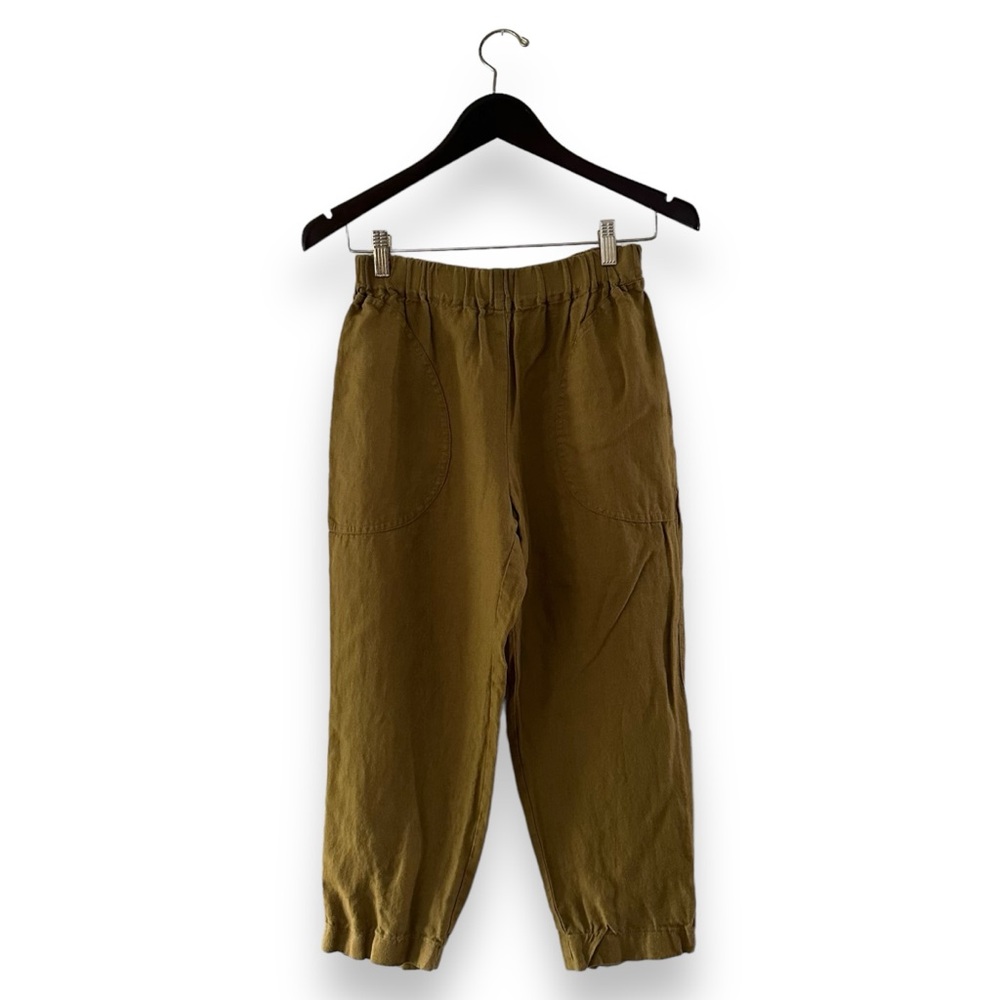 Not Perfect Linen Bronze Brown Cropped Genova Tapered 100% Linen Pants Small